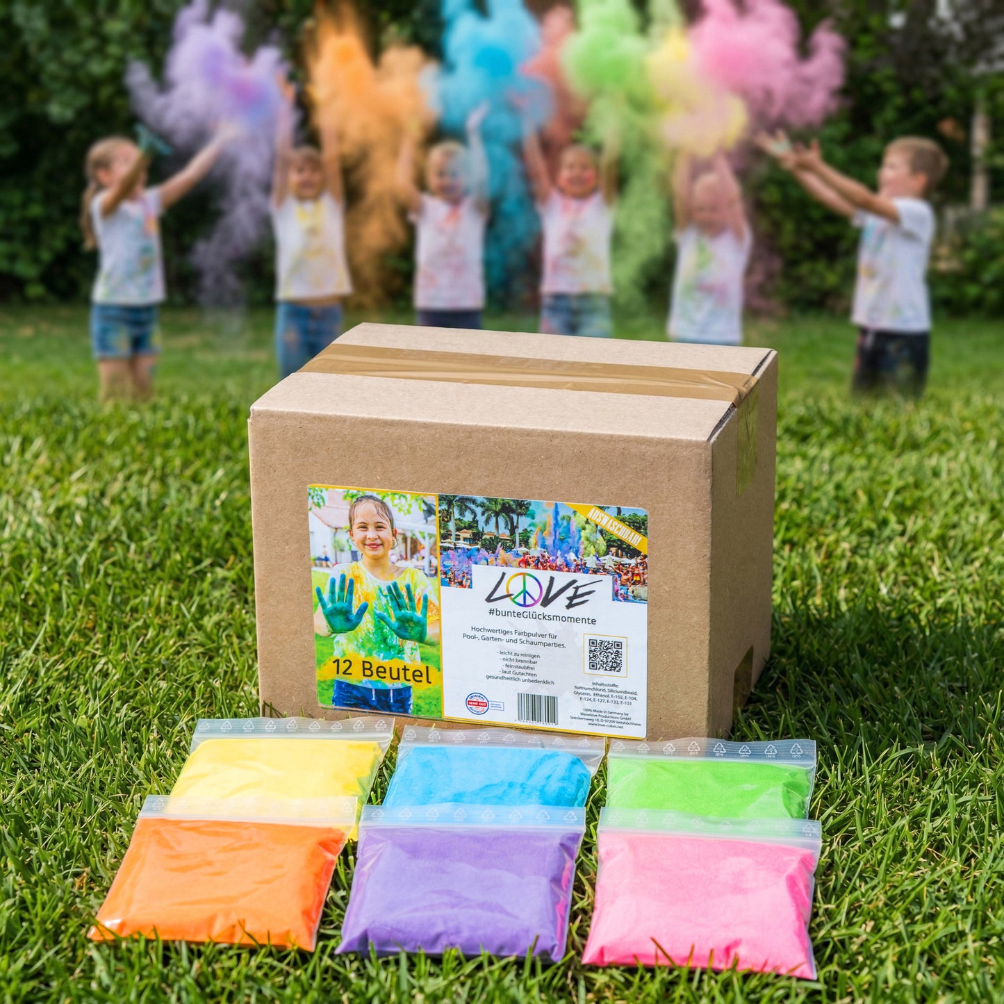 Love Colors Farbpulver für Garten & Poolpartys | 12er Set Farbmix